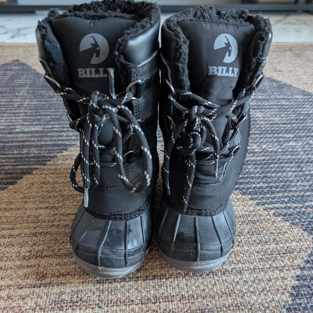 Black Insulated Rain and Snow Boots with Rugged Soles
